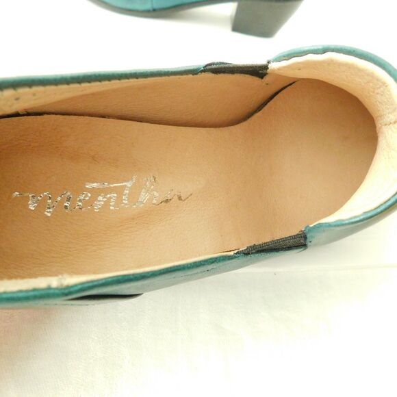 Mentha Teal Green Genuine Leather Bootie Shoe Womens 36 Portugal Heals EUC - Picture 8 of 12